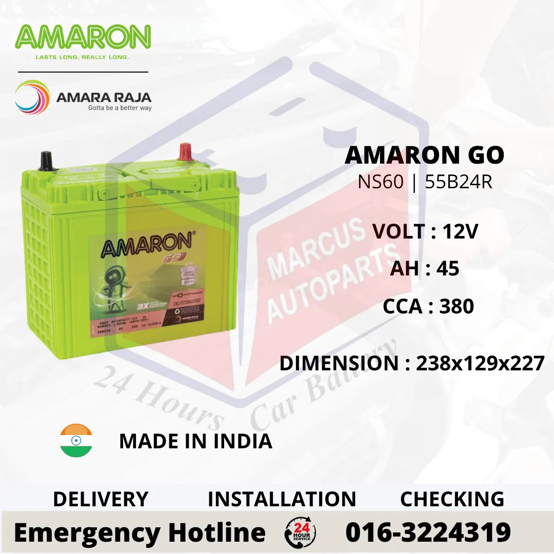 Amaron GO NS60 55B24R 45Ah Maintenance Free Car Battery