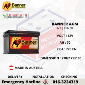 BANNER RUNNING BULL AGM LN3 | DIN70L | 57001 CAR BATTERY