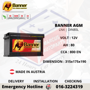 BANNER RUNNING BULL AGM LN4 | DIN80L | 58001 CAR BATTERY