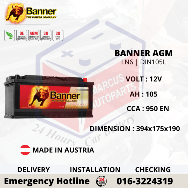 BANNER RUNNING BULL AGM LN6 | DIN105L | 60501 CAR BATTERY