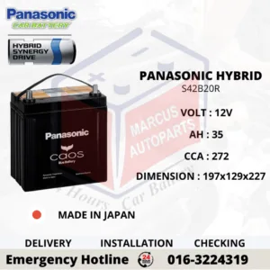 PANASONIC CAOS BLUE HYBRID S42B20R 35Ah 272CCA AGM VRLA Start-Stop Car Battery
