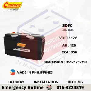 CENTURY CONTINENTAL SDFC LN5 DIN100L 120Ah 950CCA Maintenance Free Car Battery