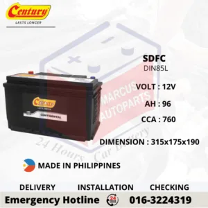 CENTURY CONTINENTAL SDFC LN4 DIN85L 96Ah 760CCA Maintenance Free Car Battery