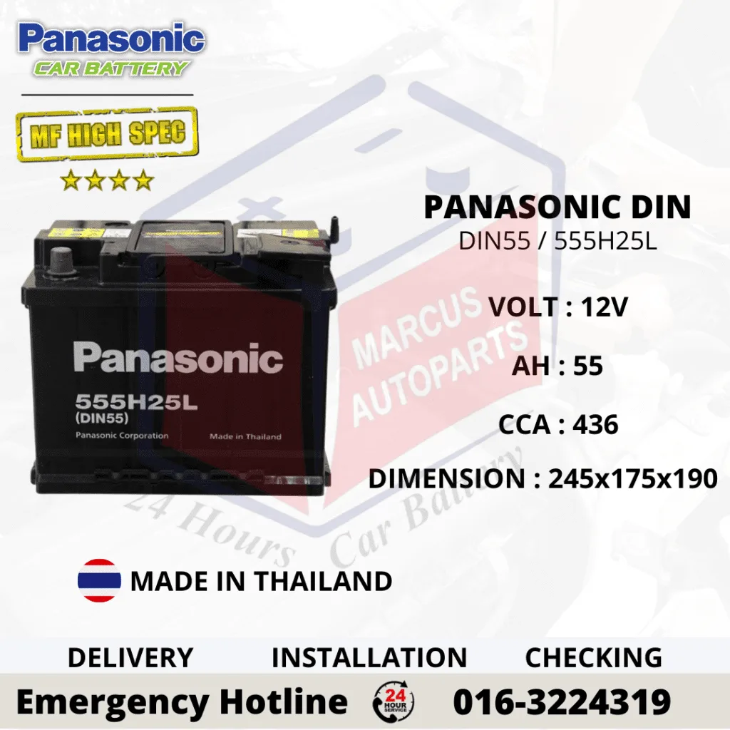 PANASONIC MF HIGH SPEC LN2 DIN55L 555H25L Maintenance Free Car Battery