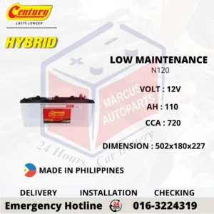 CENTURY HYBRID N120 110Ah 720CCA Low Maintenance Commercial Vehicle Battery