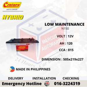 CENTURY HYBRID N150 LOW MAINTENANCE AUTOMOTIVE BATTERY