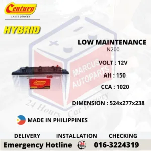 CENTURY HYBRID N200 150Ah 1020CCA Low Maintenance Commercial Vehicle Battery