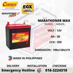 Century Marathoner Max NS40ZL 46B20L 38Ah 350CCA Maintenance Free Car Battery