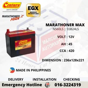 CENTURY MARATHONER MAX NS60LS 55B24LS 45Ah 420CCA Maintenance Free Car Battery