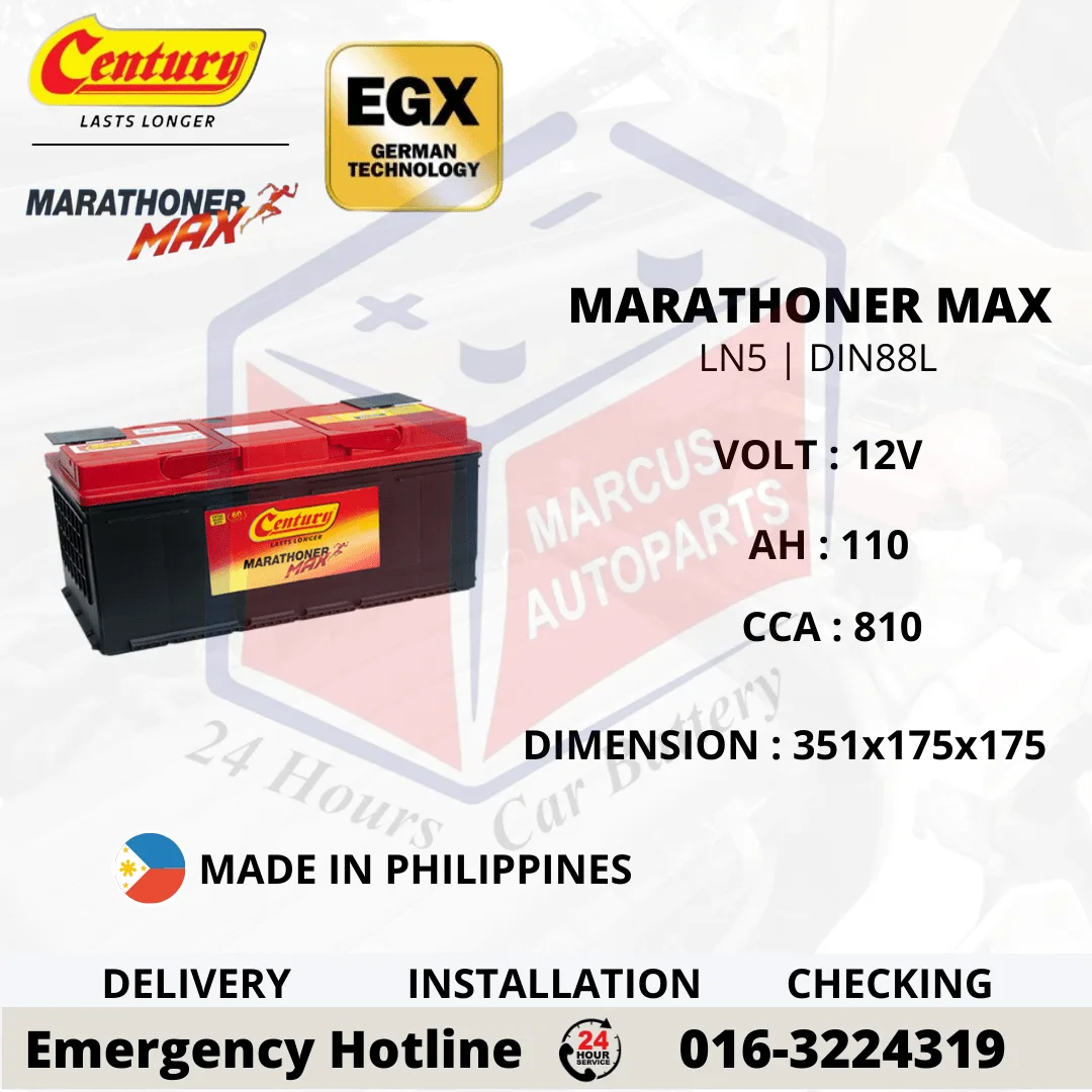 CENTURY MARATHONER MAX LN5 DIN88L 100Ah 810CCA Maintenance Free Car Battery