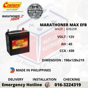 CENTURY MARATHONER MAX EFB M42R 60B20R 45Ah 430CCA Start-Stop Car Battery