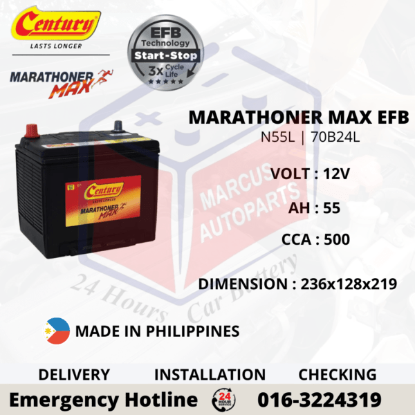 CENTURY MARATHONER MAX EFB N55L | 70B24L CAR BATTERY