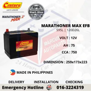 Century Marathoner Max EFB S95L 120D26L 75Ah 750CCA Start-Stop Car Battery