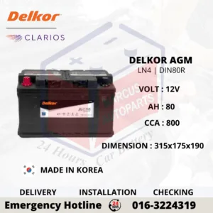 DELKOR AGM LN4 | DIN80R 80AH 800CCA START-STOP CAR BATTERY