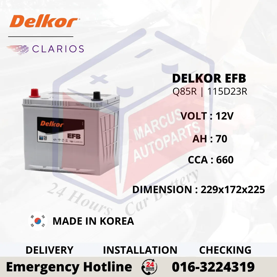 DELKOR EFB Q85R | 115D23R 70AH 660CCA START-STOP CAR BATTERY