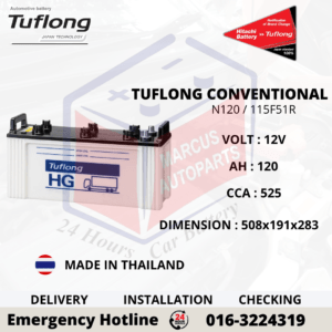 TUFLONG CONVENTIONAL N120 | 115F51R AUTOMOTIVE BATTERY