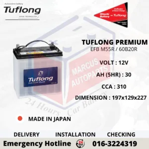 TUFLONG PREMIUM PLUS EFB M55R | 60B20R 30AH 310CCA START-STOP CAR BATTERY
