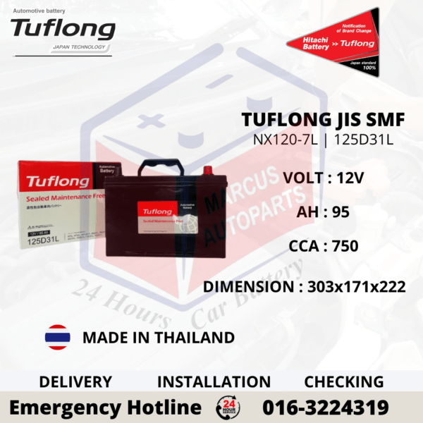 TUFLONG SMF NX120-7L | N70ZL | 125D31L CAR BATTERY