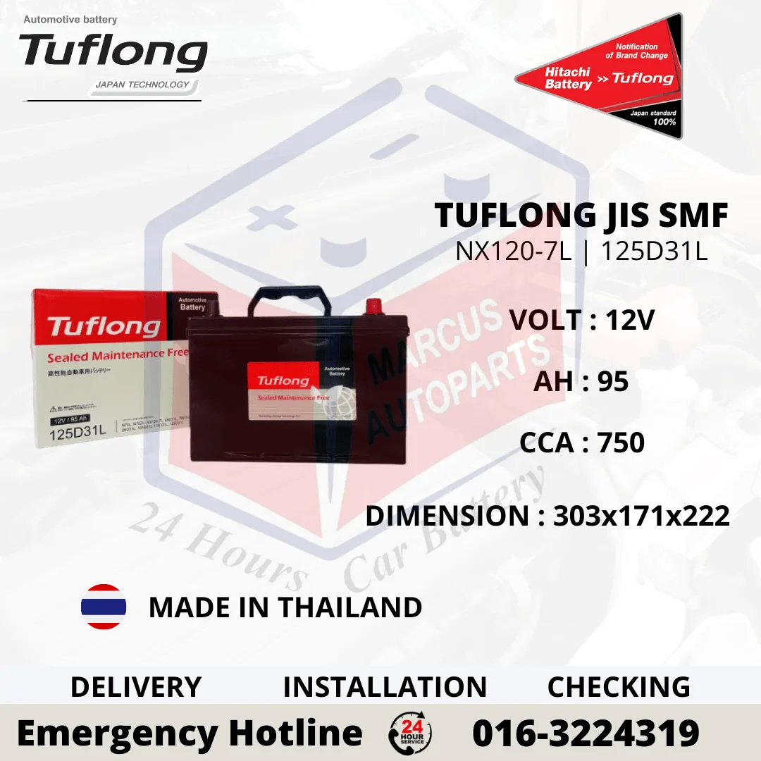 TUFLONG SMF NX120-7L | N70ZL | 125D31L 95AH 750CCA CAR BATTERY