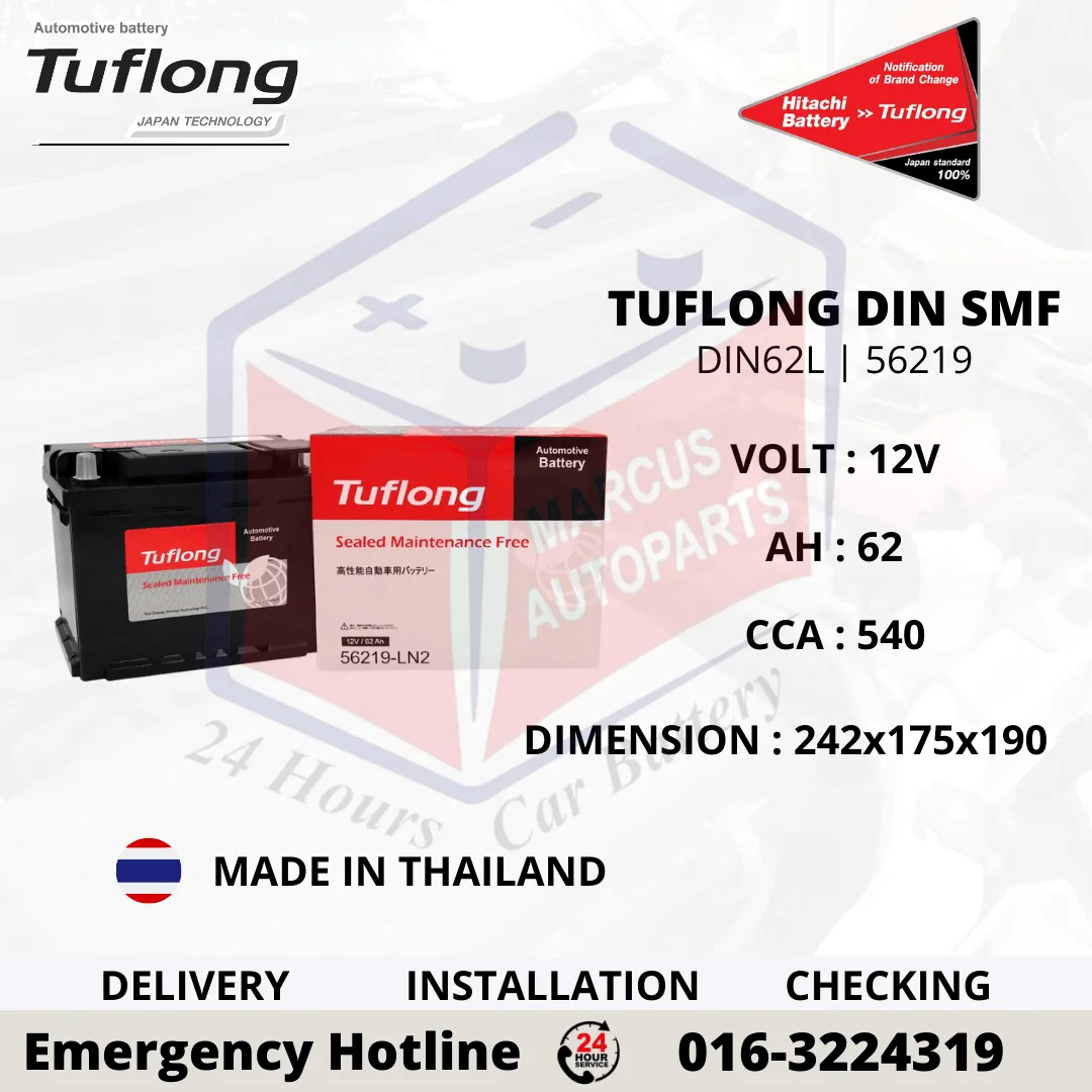 TUFLONG SMF LN2 | 56219 | DIN62L 62AH 540CCA CAR BATTERY