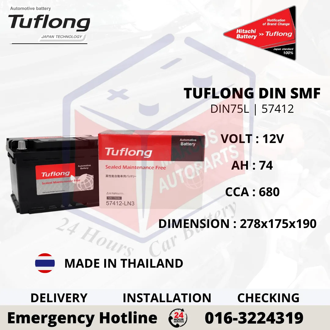 TUFLONG SMF LN3 | 57412 | DIN75L 74AH 680CCA CAR BATTERY