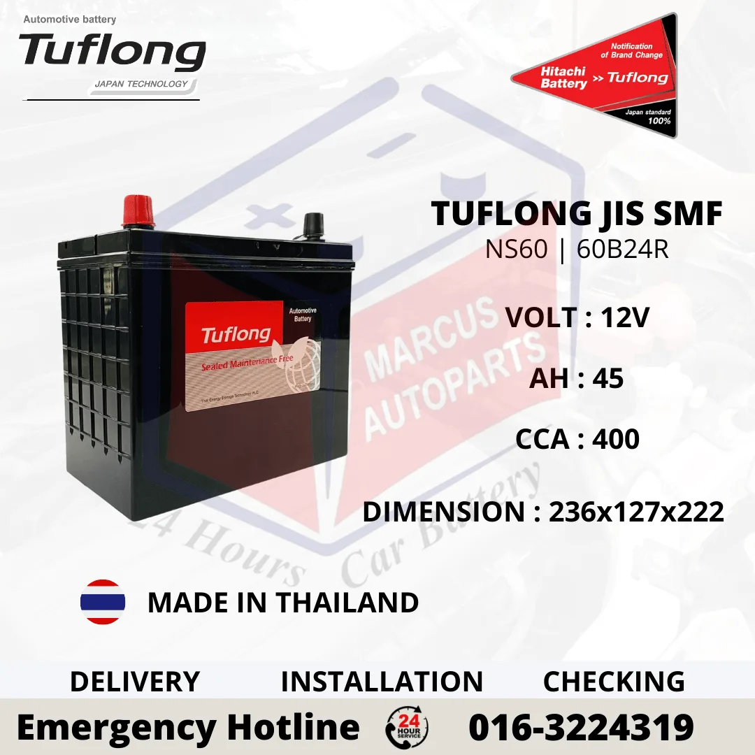 TUFLONG SMF NS60 | 60B24R 45AH 400CCA CAR BATTERY