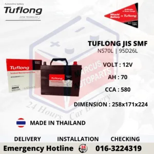 TUFLONG SMF NS70L | 95D26L 70AH 580CCA CAR BATTERY