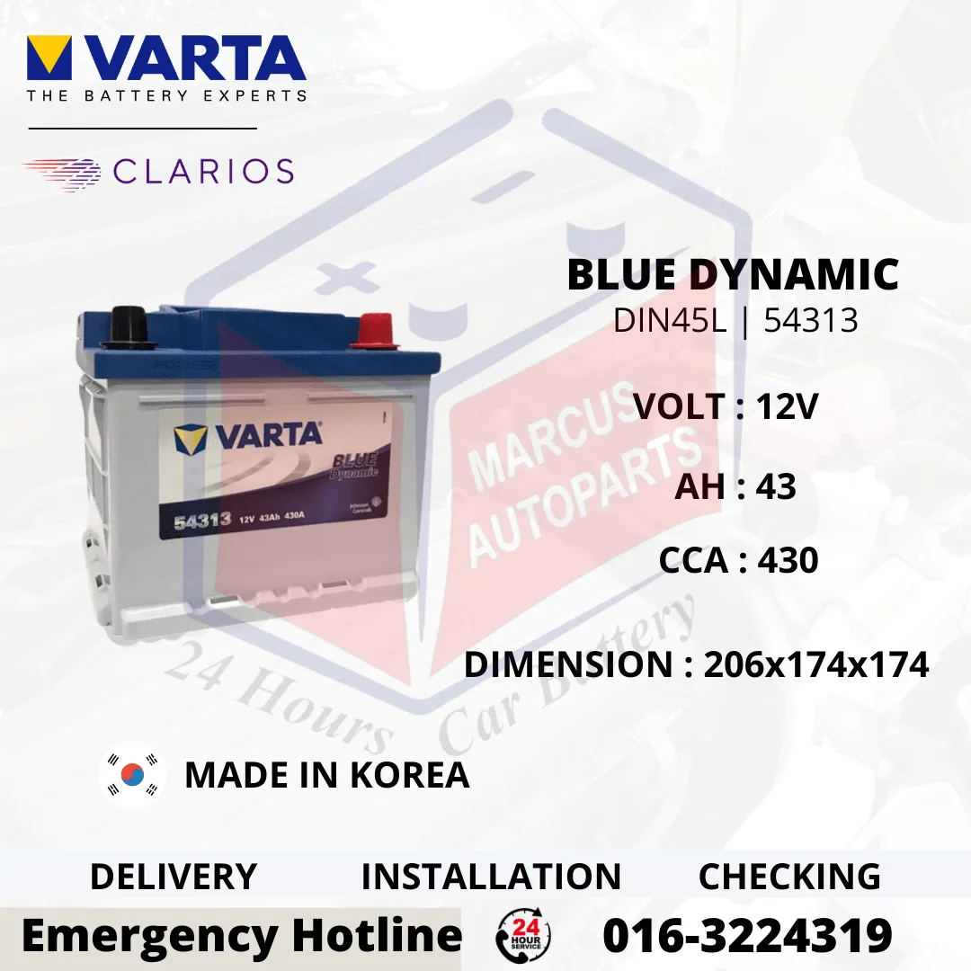 VARTA BLUE DYNAMIC LN1 | DIN45L | 54313 43AH 430CCA CAR BATTERY