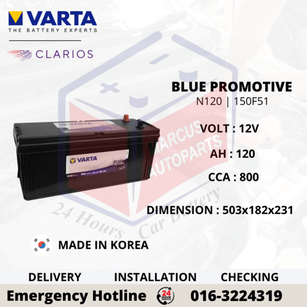 VARTA PROMOTIVE BLUE SLI N120 | 150F51 AUTOMOTIVE BATTERY