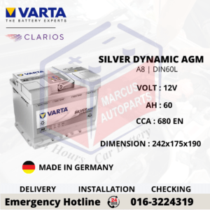 VARTA SILVER DYNAMIC AGM LN2 | A8 | DIN60L CAR BATTERY