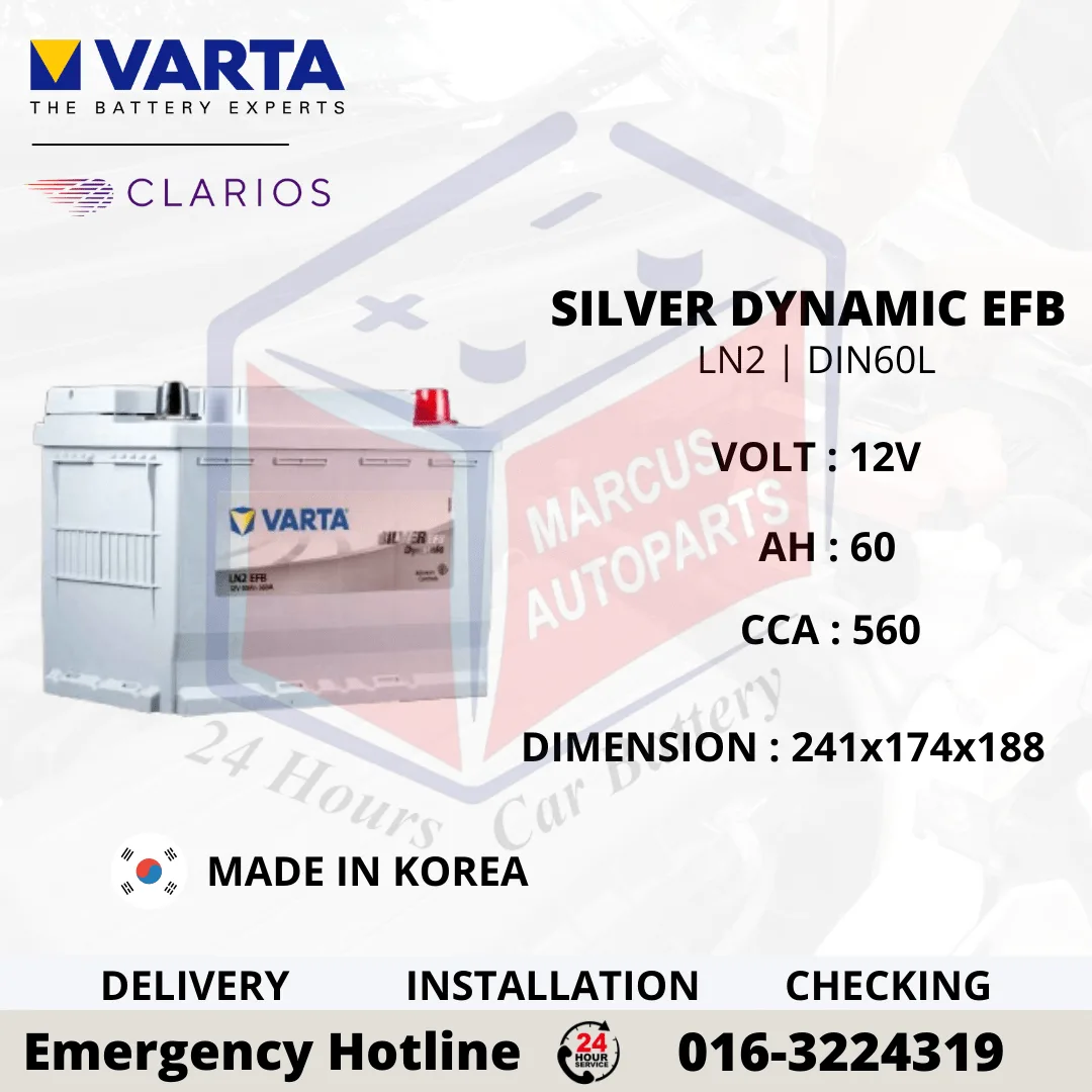 VARTA SILVER DYNAMIC EFB LN2 | DIN60L 60AH 560CCA START-STOP CAR BATTERY