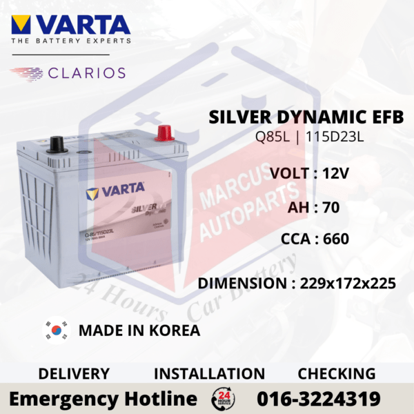 VARTA SILVER DYNAMIC EFB Q85L | 115D23L CAR BATTERY