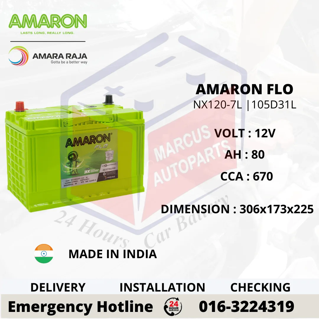 Amaron FLO NX120-7L N70ZL 105D31L 80Ah 670CCA Maintenance Free Car Battery