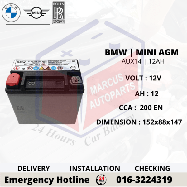 BMW AGM AUX14 | 12AH AUXILIARY BATTERY