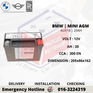 BMW AGM AUX18 | 61217623376 20AH 300EN AUXILIARY BATTERY