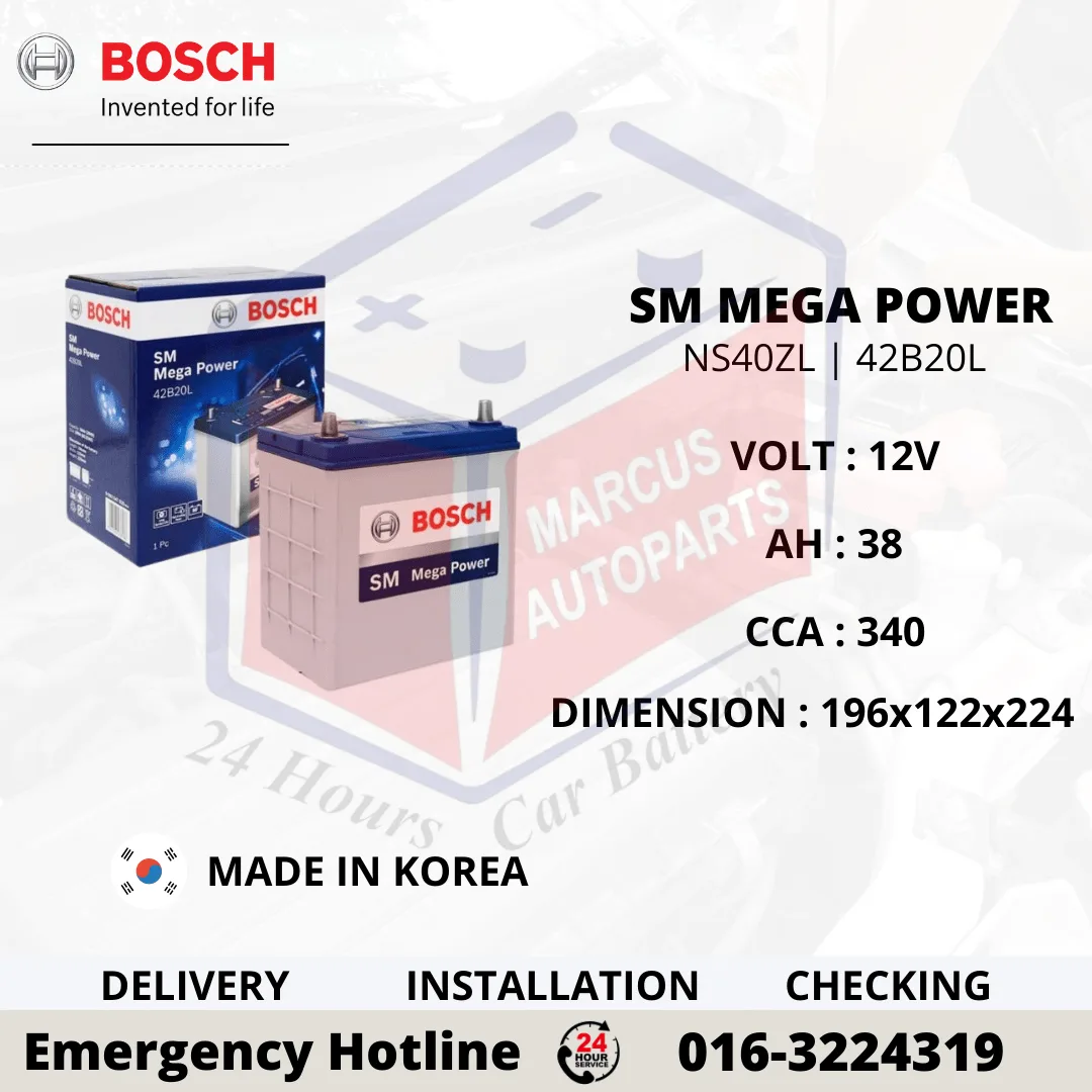 BOSCH SM MEGA POWER NS40ZL 42B20L 0092S47020 38AH 340CCA CAR BATTERY