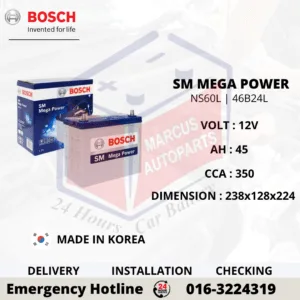 BOSCH SM MEGA POWER NS60L 46B24L 0092S47500 45AH 350CCA CAR BATTERY