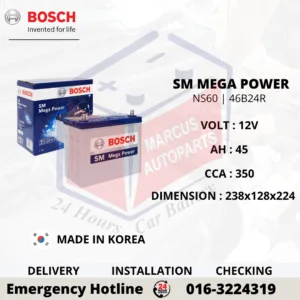 BOSCH SM MEGA POWER NS60 46B24R 0092S47501 45AH 350CCA CAR BATTERY