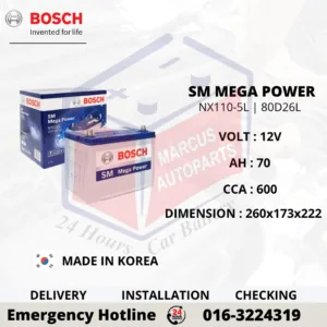 BOSCH SM MEGA POWER NX110-5L NS70L 80D26L 0092S37093 70AH 600CCA CAR BATTERY