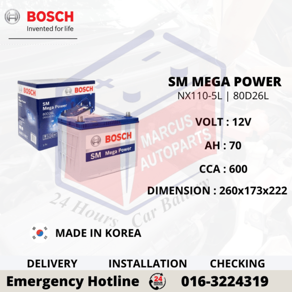 BOSCH SM MEGA POWER NX100-5L | NS70L | 80D26L CAR BATTERY