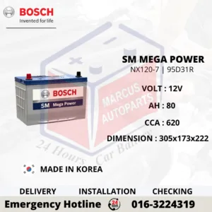 BOSCH SM MEGA POWER NX120-7 N70Z 95D31R 0092S47509 80AH 620CCA CAR BATTERY