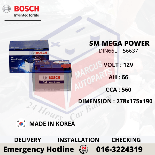 BOSCH SM MEGA POWER LN3 | DIN66L | 56637 CAR BATTERY