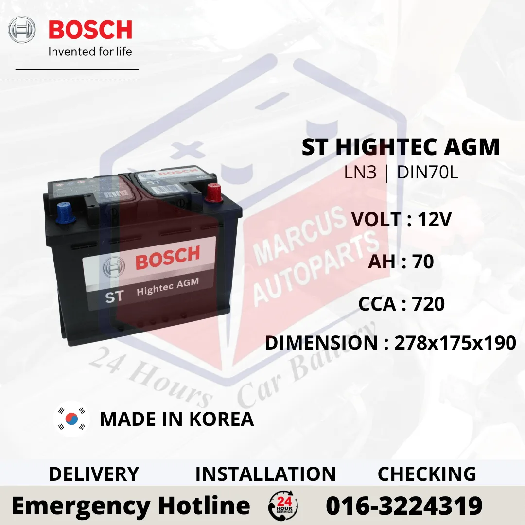 BOSCH ST HIGHTEC AGM LN3 DIN70L 0092S67117 70AH 720CCA START STOP CAR BATTERY