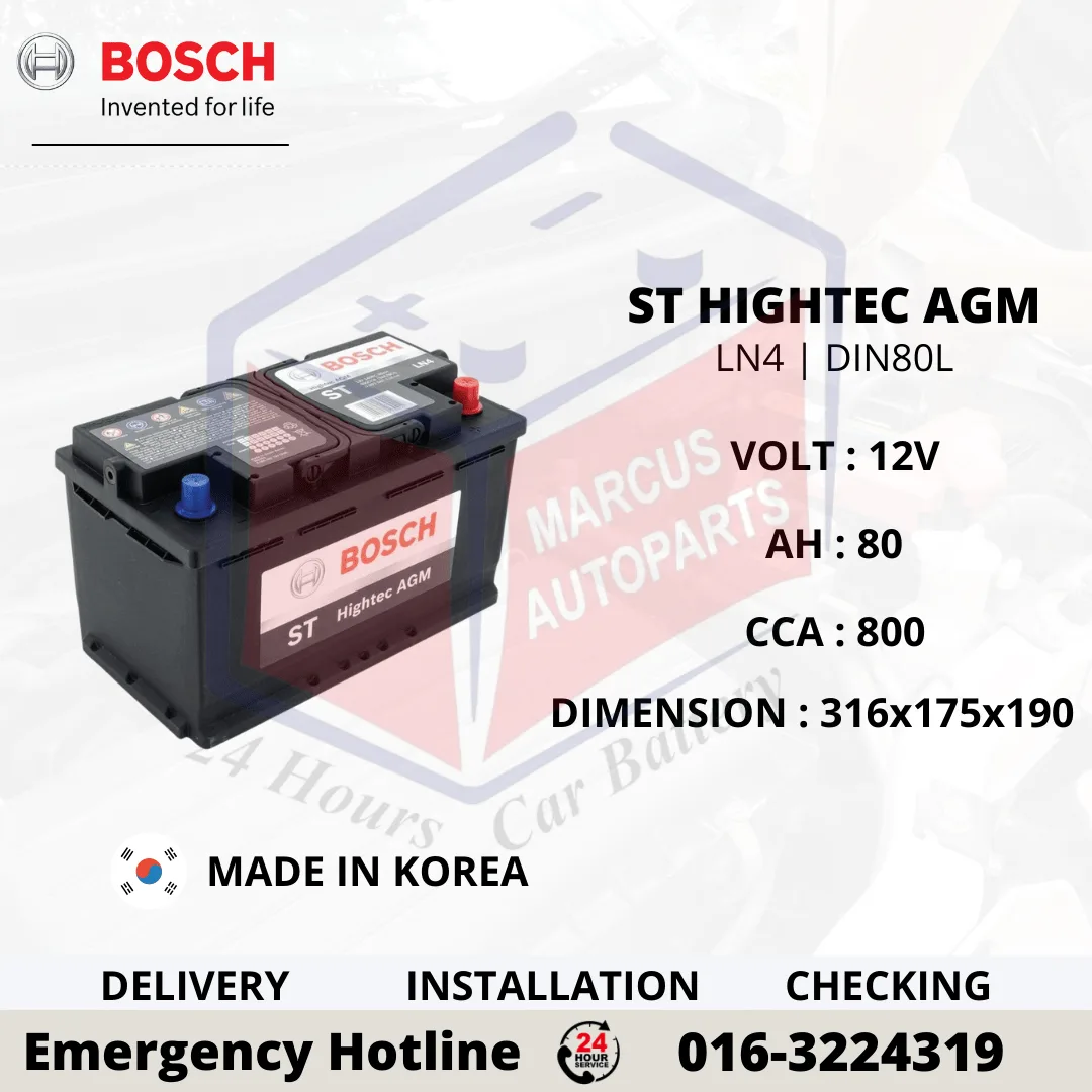 BOSCH ST HIGHTEC AGM LN4 DIN80L 0092S67118 80AH 800CCA START STOP CAR BATTERY