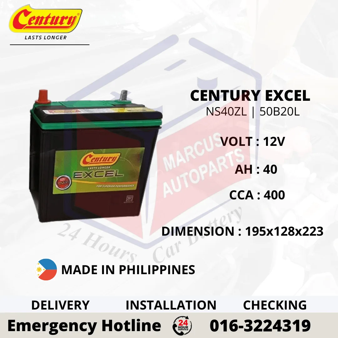 CENTURY EXCEL NS40ZL 50B20L 40Ah 400CCA Maintenance Free Car Battery