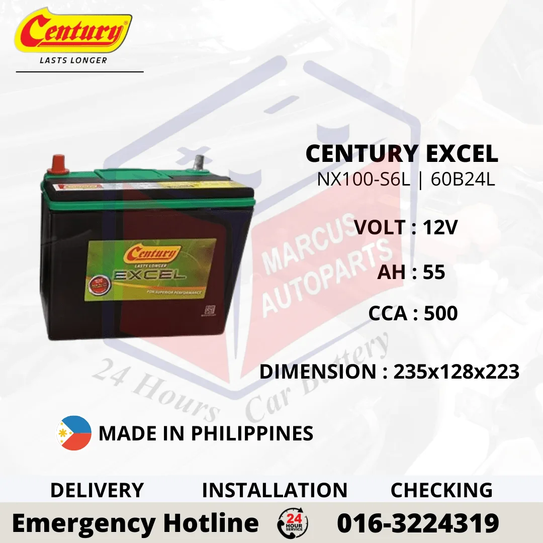 CENTURY EXCEL NX100-S6L NS60L 60B24L 55Ah 500CCA Maintenance Free Car Battery