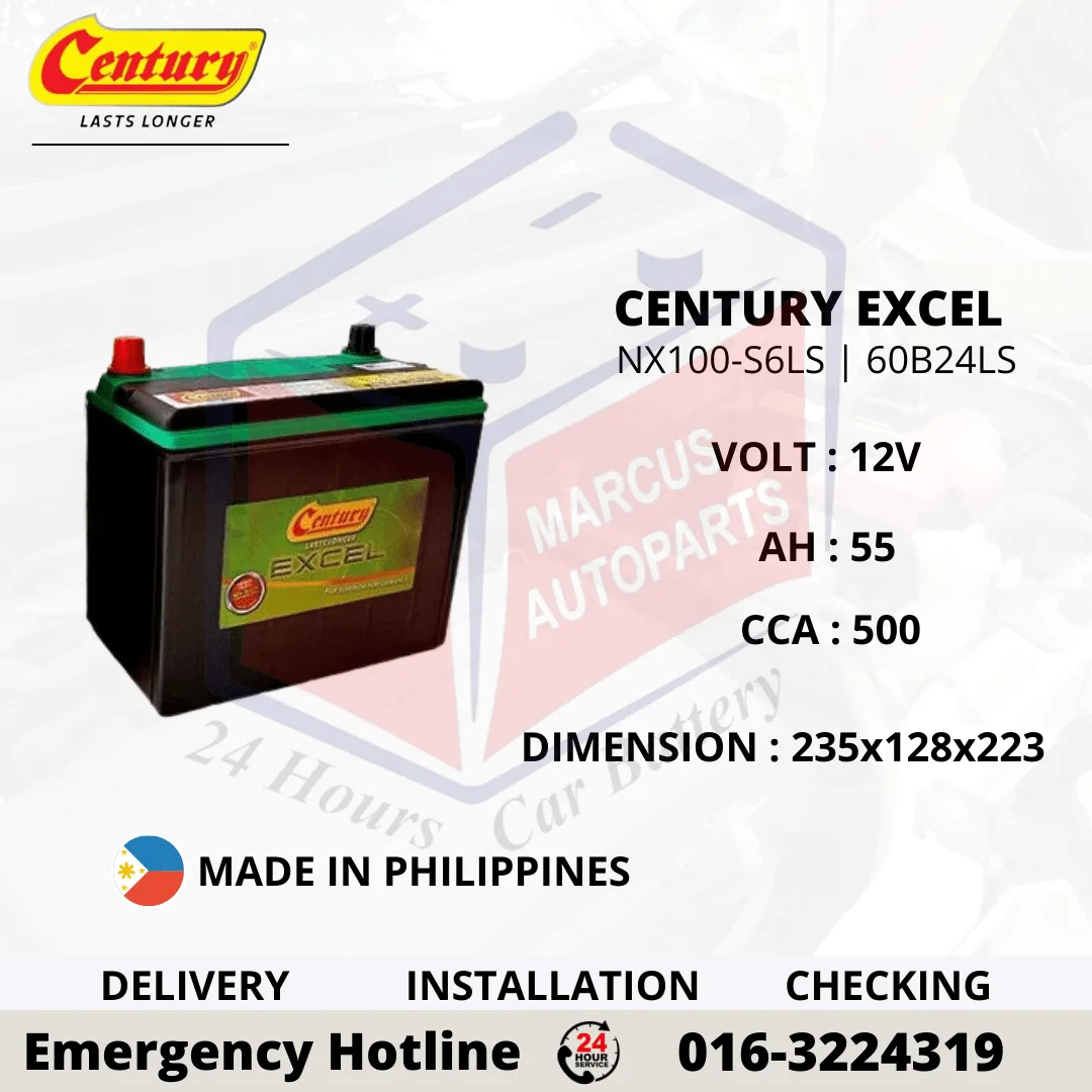 CENTURY EXCEL NX100-S6LS NS60LS 60B24LS 55Ah 500CCA Maintenance Free Car Battery