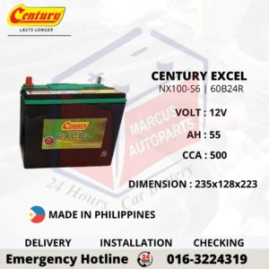 CENTURY EXCEL NX100-S6 NS60 60B24R 55Ah 500CCA Maintenance Free Car Battery