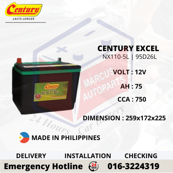 CENTURY EXCEL NX110-5L | NS70L | 95D26L CAR BATTERY