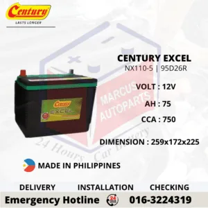 CENTURY EXCEL NX110-5 NS70 95D26R 75Ah 750CCA Maintenance Free Car Battery